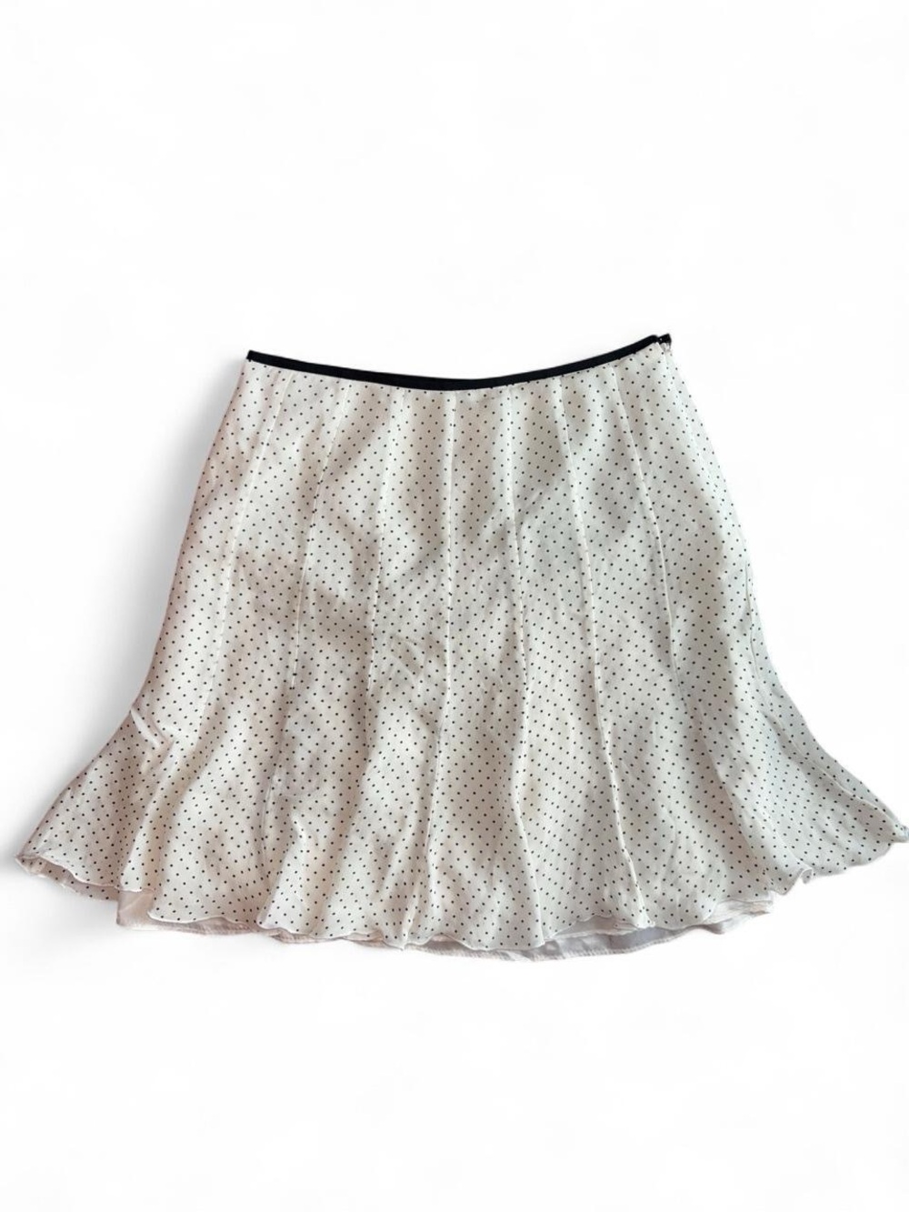 Polka Dot White Midi Skirt with Black Trim